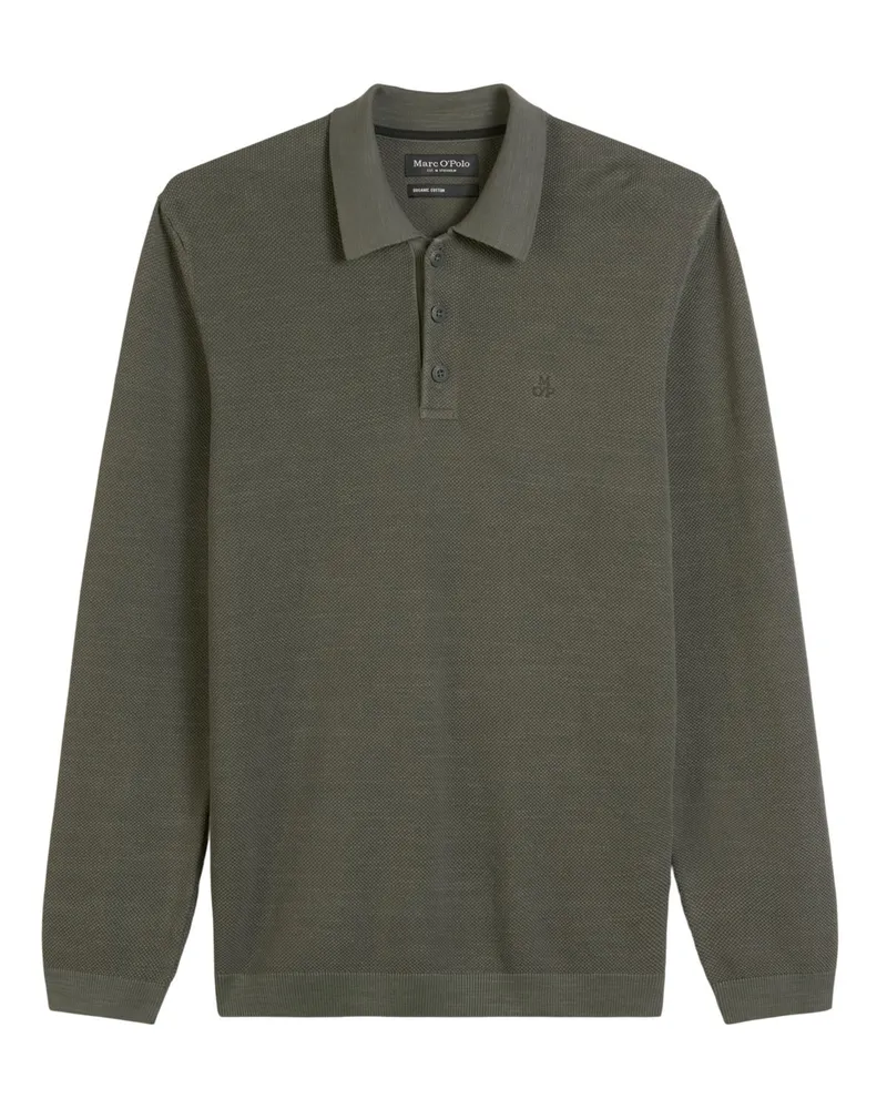 Marc O'Polo Langarm-Poloshirt aus Baumwoll-Perlstrick in Oliv