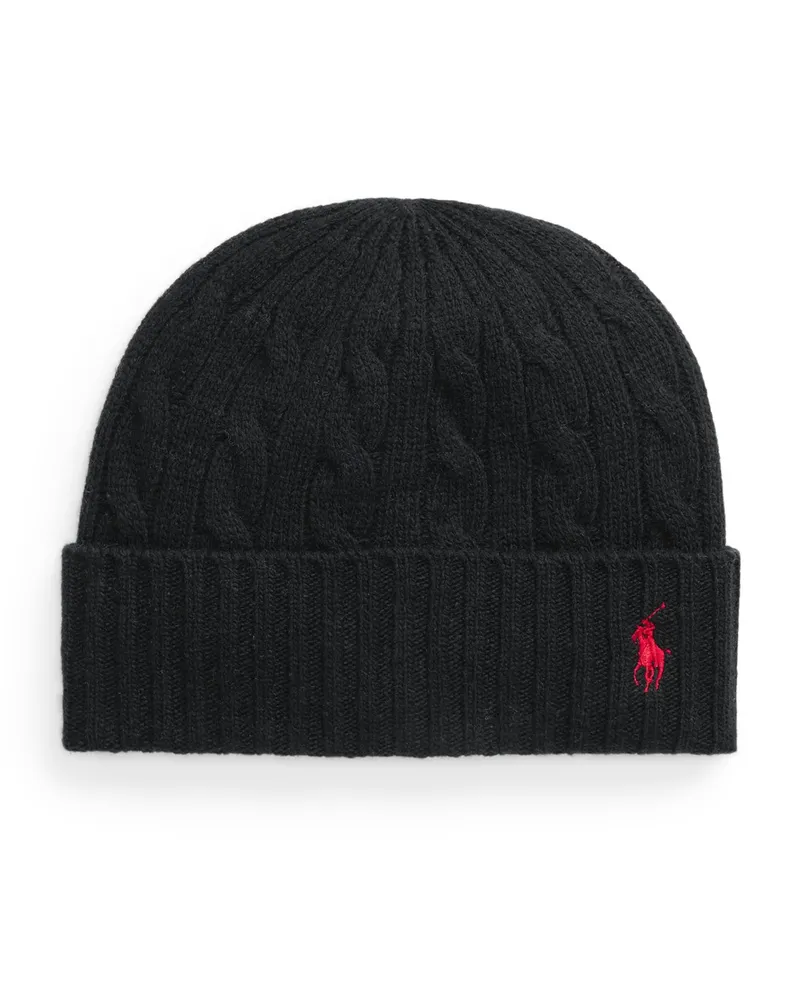 Ralph Lauren Mütze mit Zopfstrickmuster aus einem Wollgemisch in Schwarz