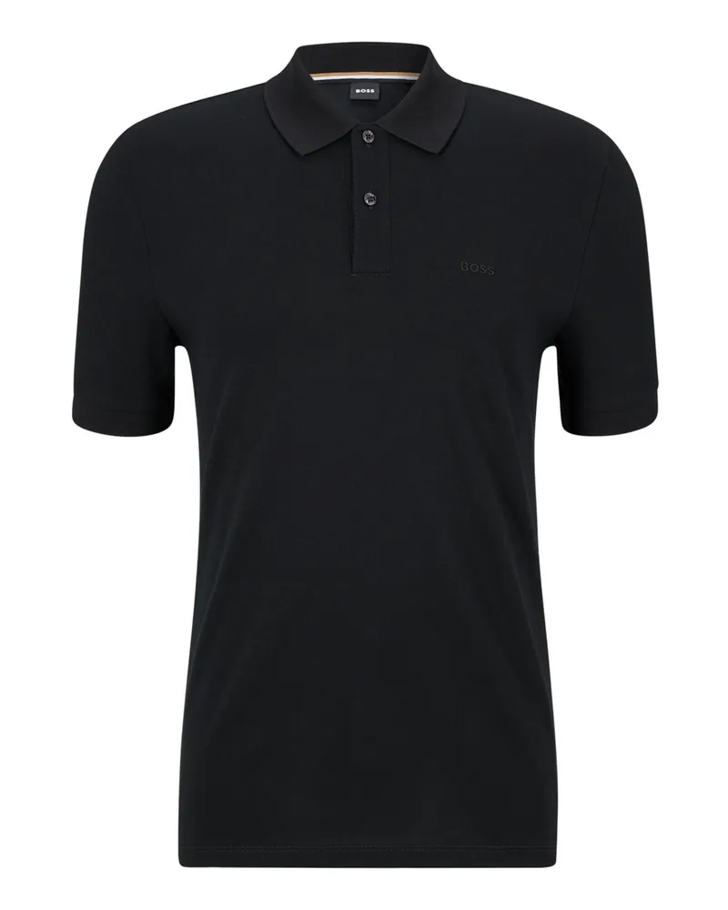 HUGO BOSS Unifarbenes Piqué-Poloshirt mit kleiner Label-Stickerei in Schwarz