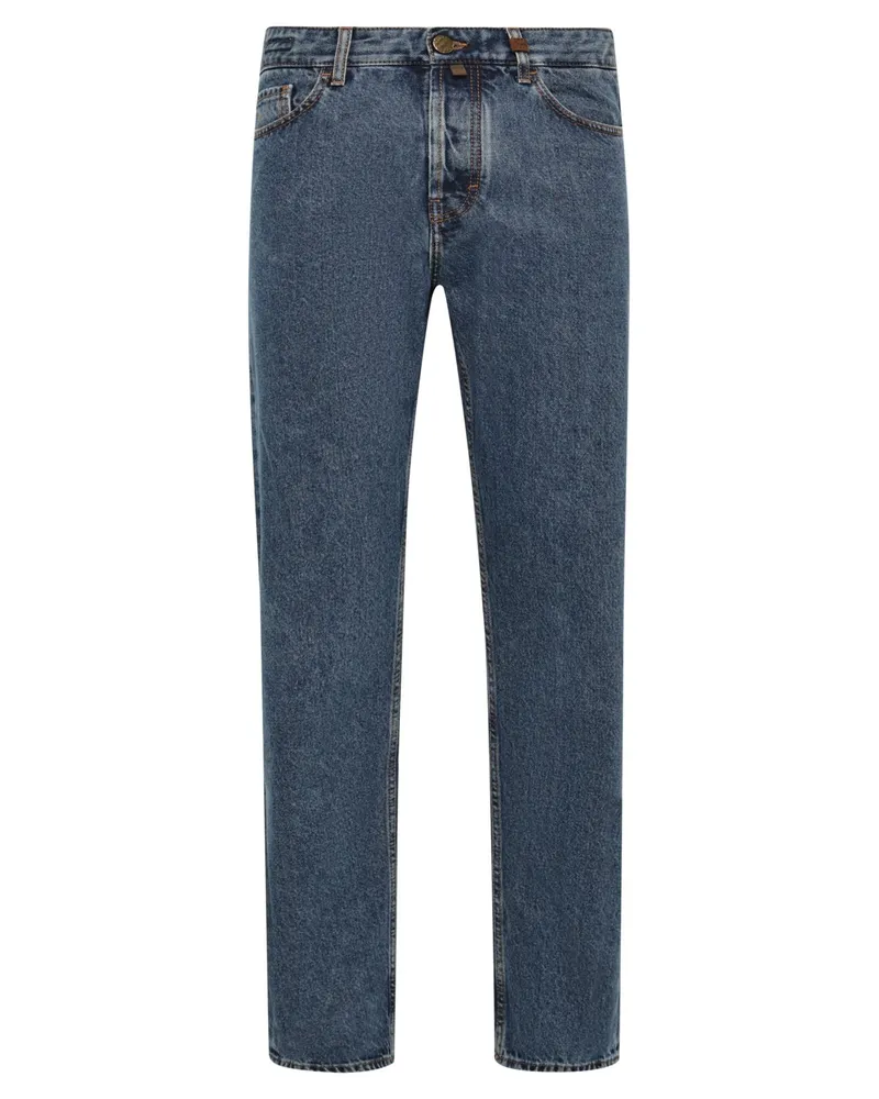 Jacob Cohën Raw Jeans Sean aus japanischem Denim-Stoff, Relaxed Straight Fit in Mittelblau