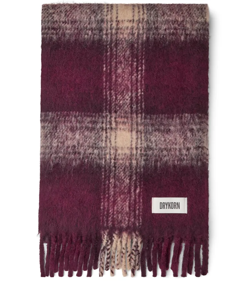 Drykorn Schal Floryn aus einem Woll-Mix mit Check-Muster in Bordeaux