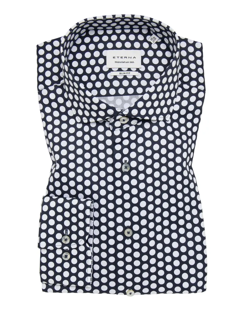 Eterna Bügelfreies Baumwollhemd mit Polka Dots, Slim Fit in Marine