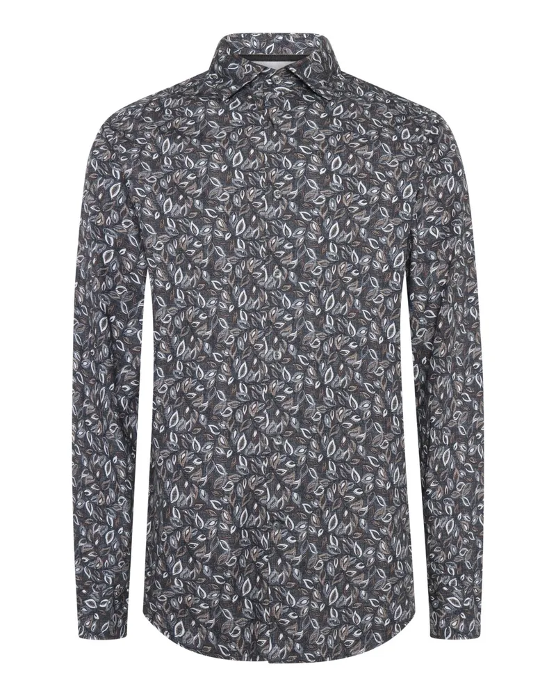 FIL NOIR Casual-Hemd mit floralem Print und Kentkragen, Shaped Fit in Schwarz