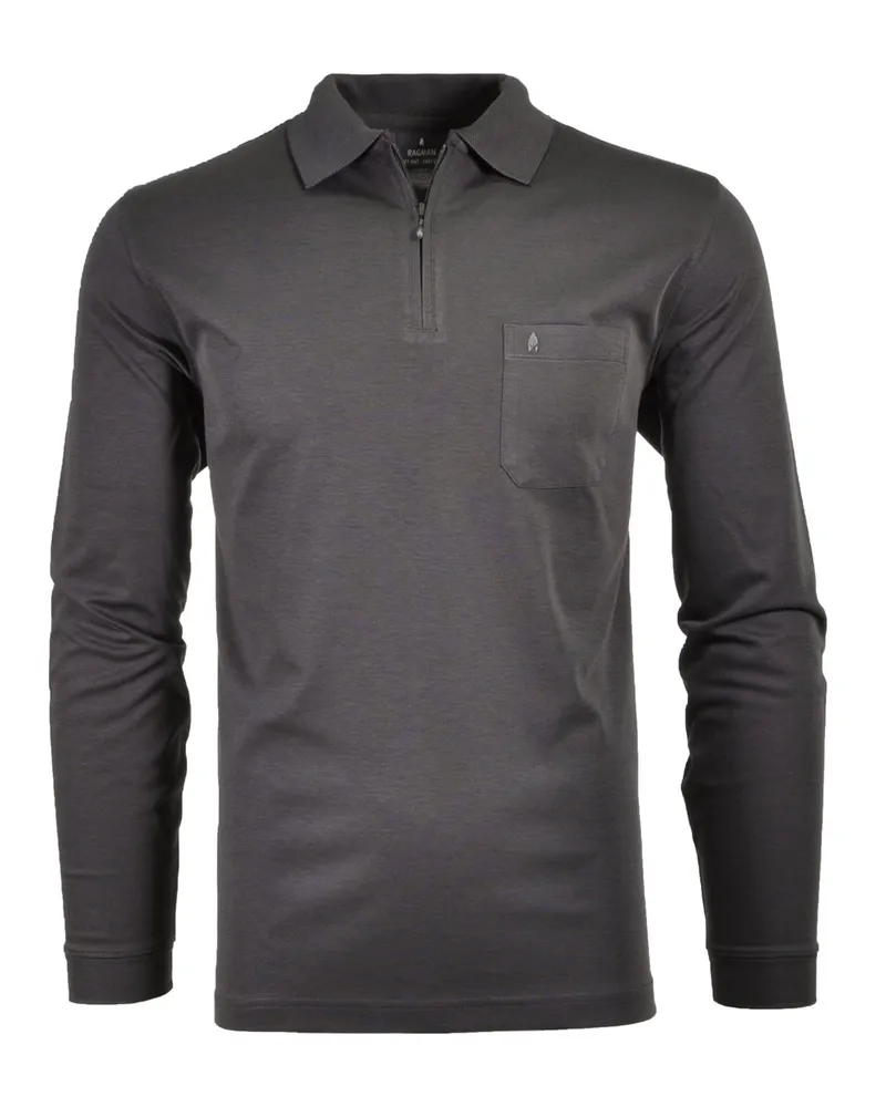 Ragman Langarm-Poloshirt mit Micropima-Baumwolle und Zip in Anthrazit
