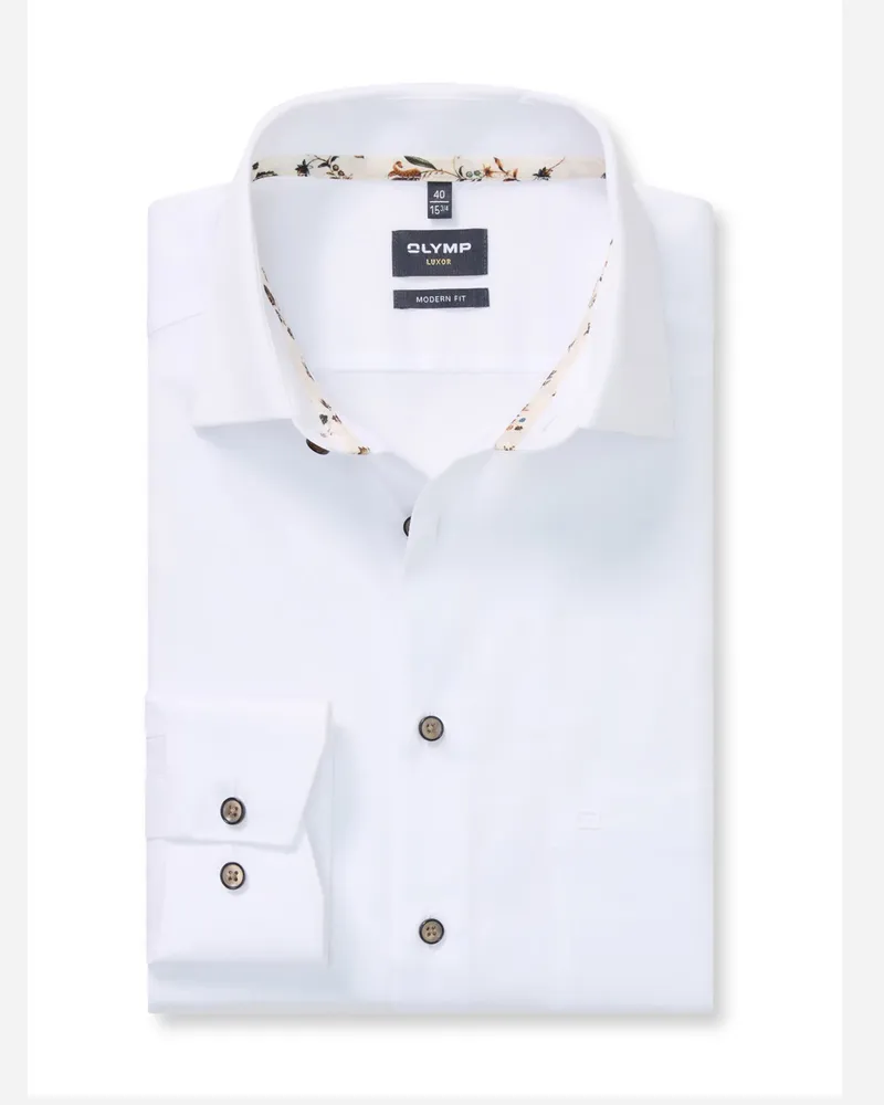 Olymp Luxor, Modern Fit, Bügelfreies Baumwollhemd in Weiß