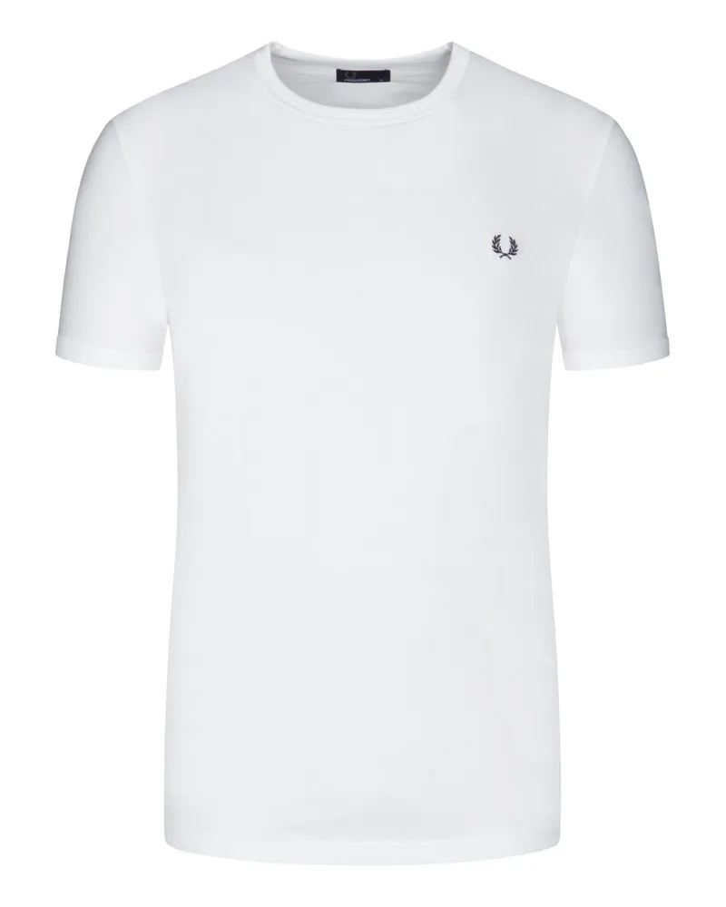 Fred Perry Unifarbenes T-Shirt mit Logo-Stickerei Weiß