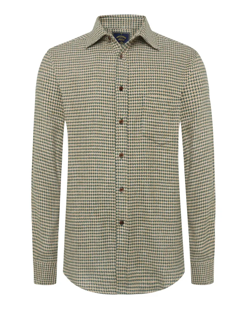 Portuguese Flannel Flanellhemd mit Hahnentrittmuster und Brusttasche in Beige