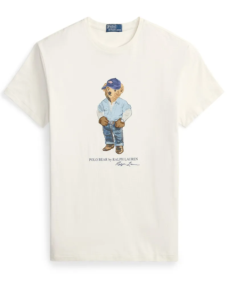 Ralph Lauren T-Shirt mit Polo Bear -Motiv und Reliefstickerei in Offwhite