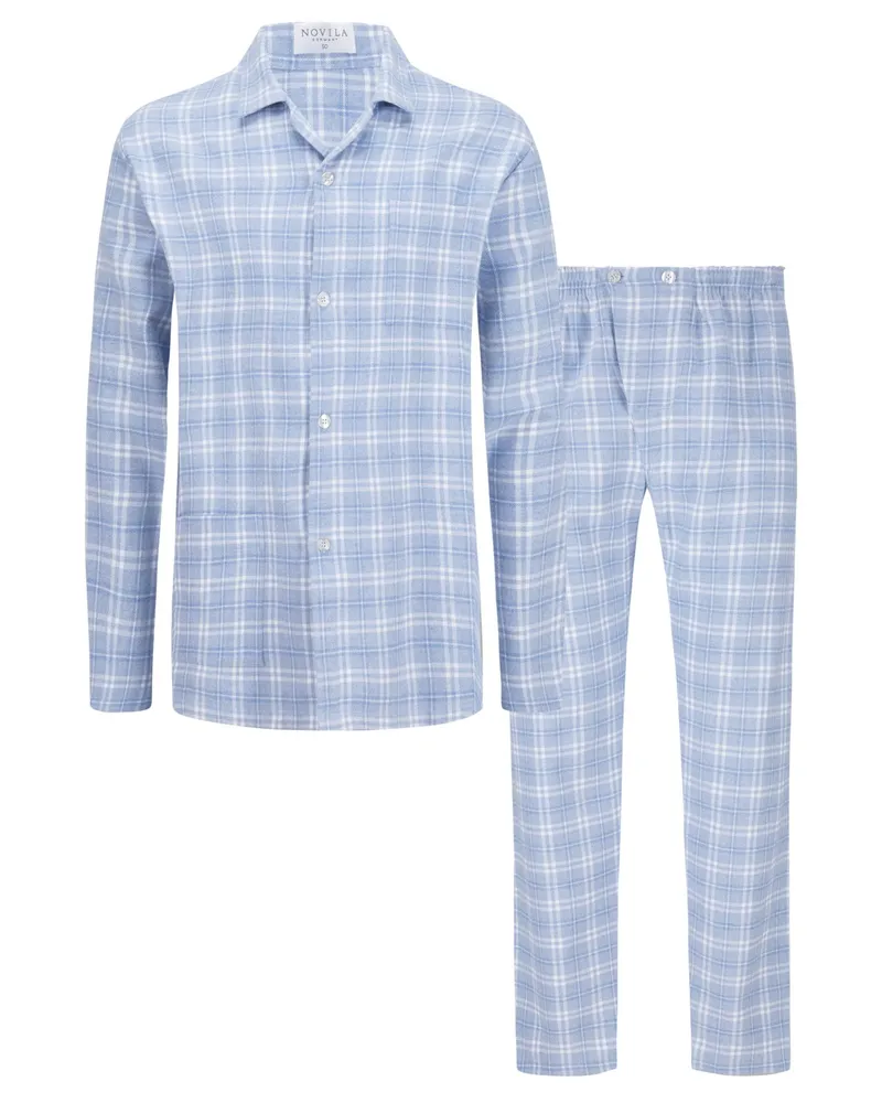Novila Schlafanzug in Flanell-Qualität mit Karomuster in Hellblau