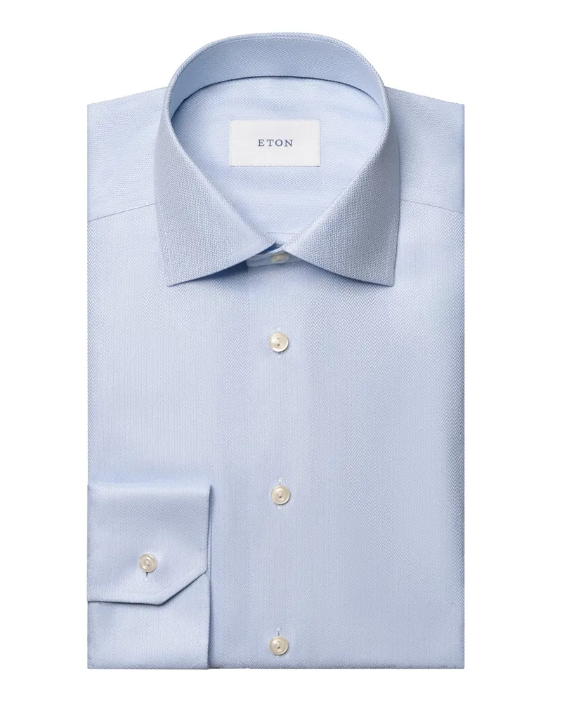 Eton Signature Twill-Hemd mit Fischgrätstruktur, Super Slim in Hellblau