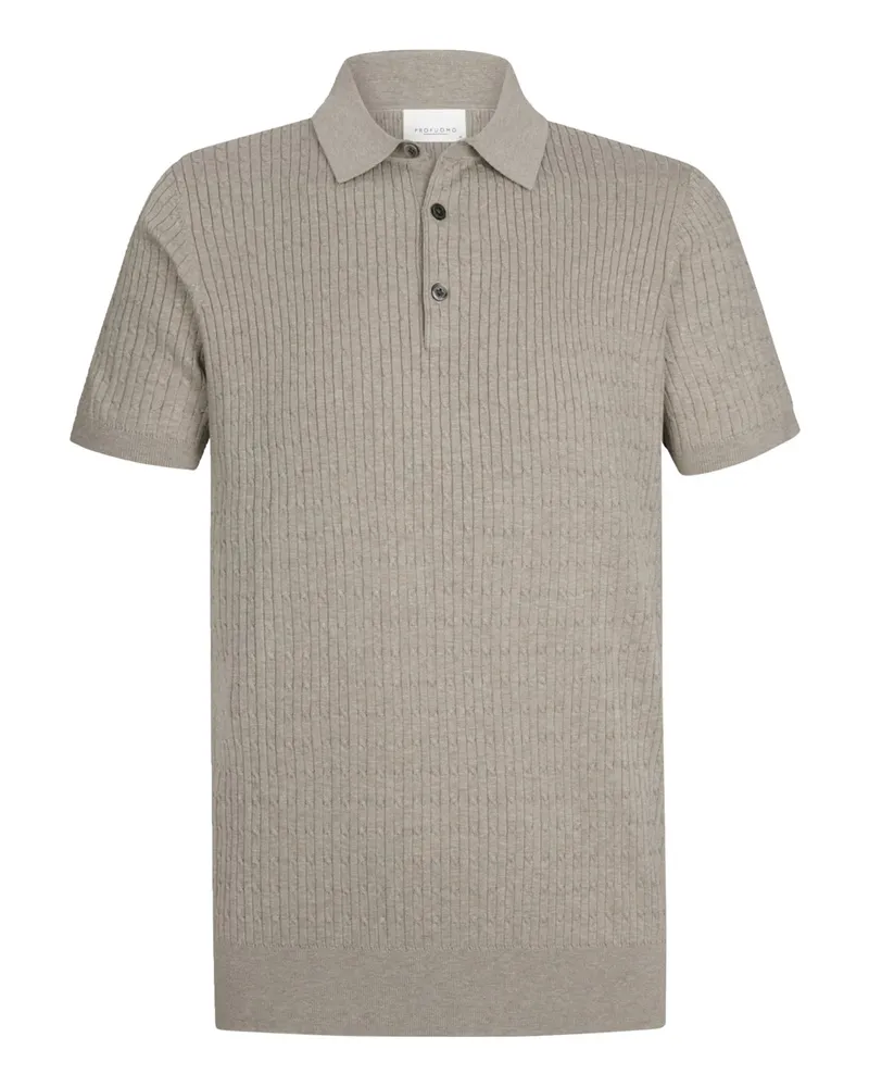 Profuomo Strick-Poloshirt mit Tencel™ in Zopfstrickmuster in Beige