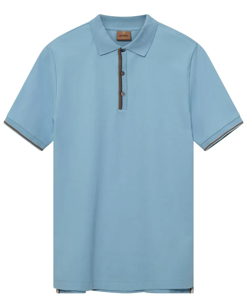 Mos Mosh Piqué-Poloshirt mit Kontrast-Knopfleiste in Mittelblau