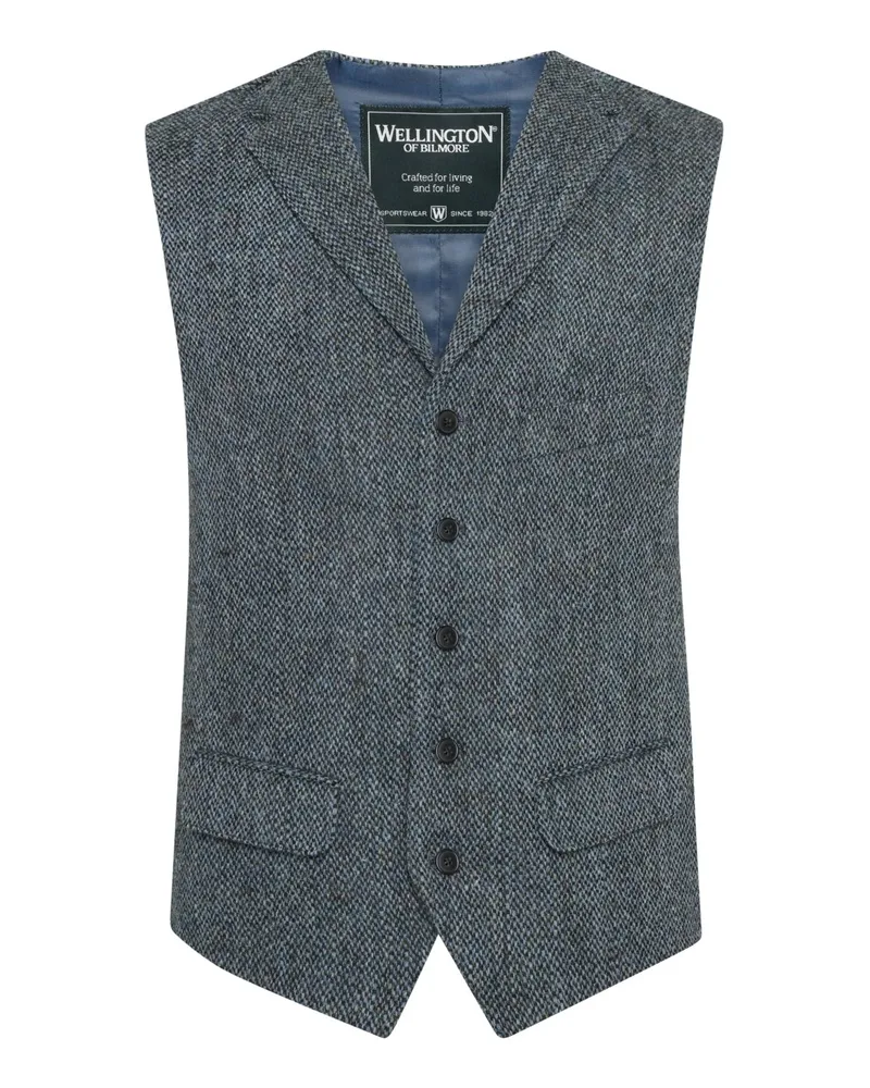 Wellington of Bilmore Einreihige Anzugweste Wales aus Harris Tweed mit Reverskragen in Petrol