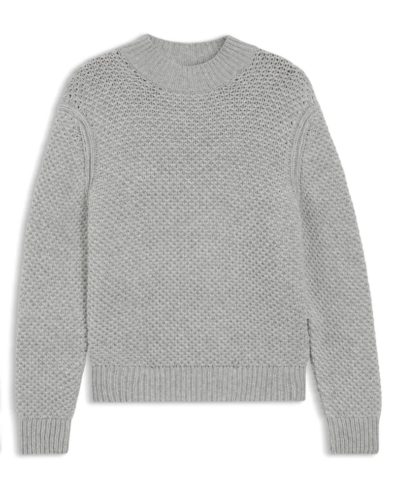 HUGO BOSS Grobstrick-Pullover aus softer Schurwolle mit Stehkragen in Hellgrau