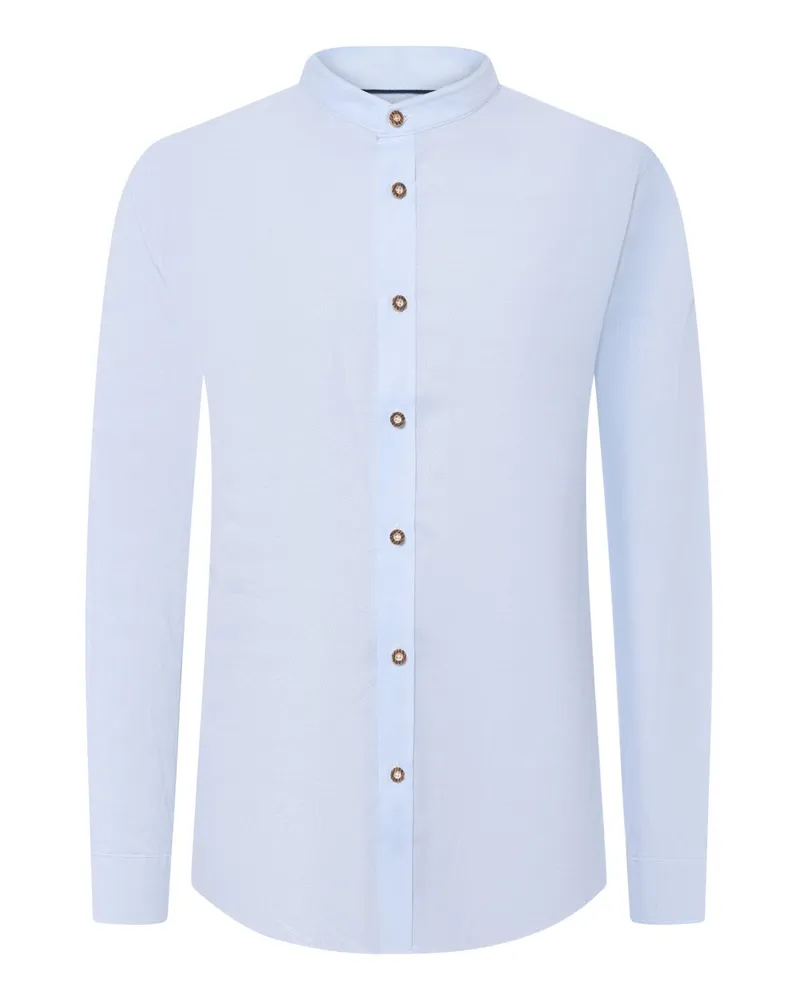 Amsel Unifarbenes Trachtenhemd mit Stehkragen, Slim Fit in Hellblau