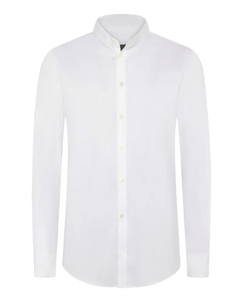 Emporio Armani Glattes Hemd aus einem elastischem Baumwoll-Mix mit Stehkragen in Weiß