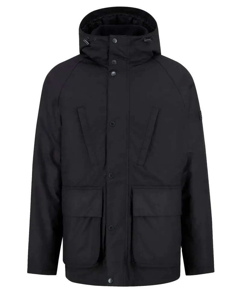Barbour Wachsjacke Oakdale mit Kapuze und Label-Aufnäher in Schwarz