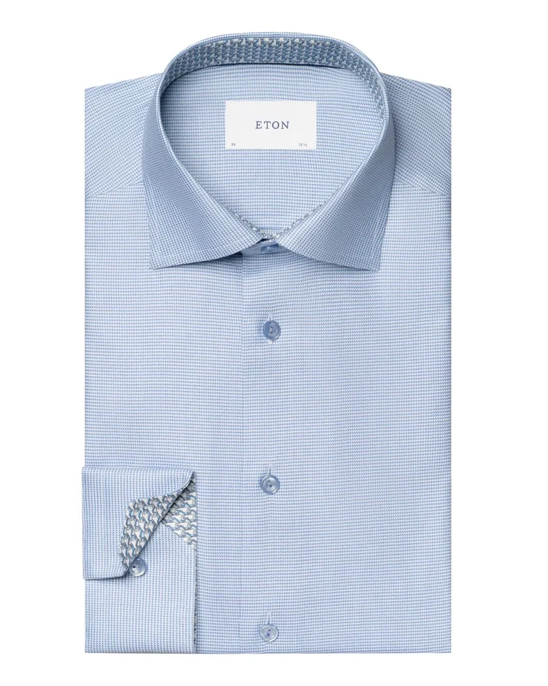 Eton Knitterfreies Business-Hemd in Dobby-Webart mit Ausputz, Super Slim in Hellblau