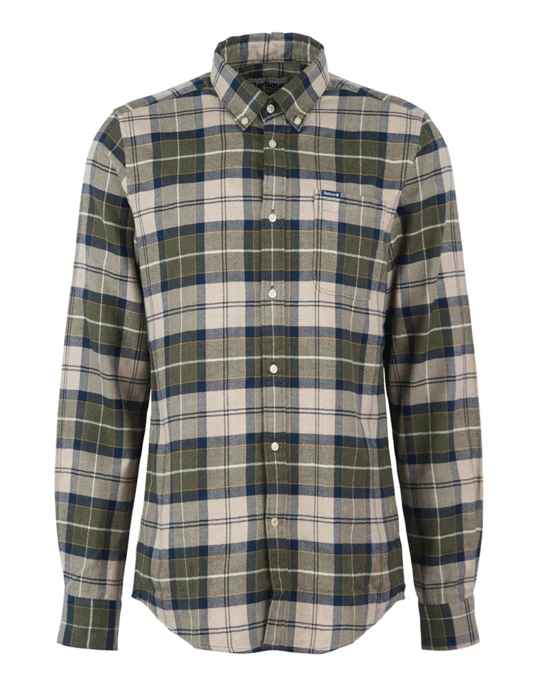 Barbour Softes Flanellhemd mit Tartan-Muster, Tailored Fit in Oliv