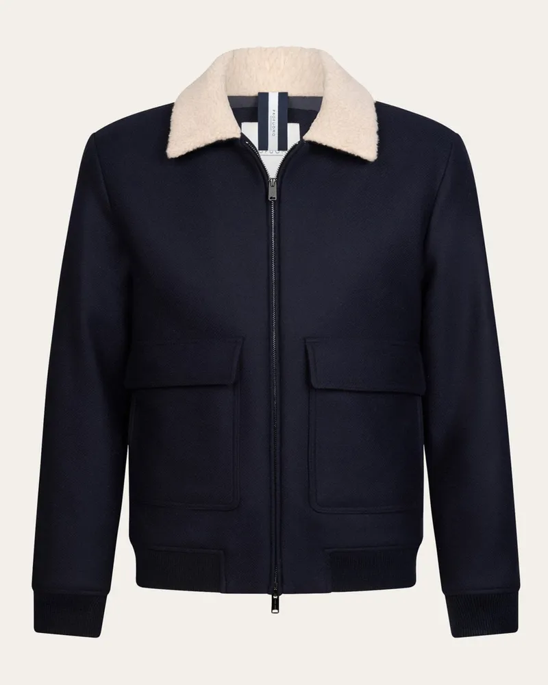 Profuomo Wattierte Bomberjacke aus einem Woll-Mix mit Shearling-Umlegekragen in Marine
