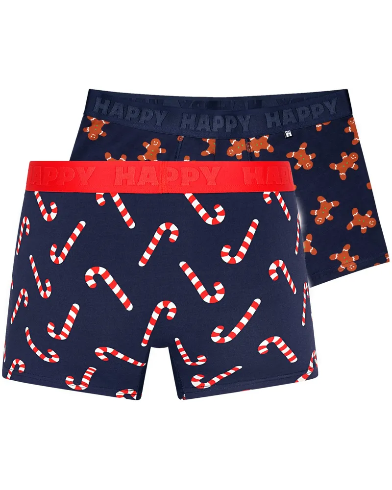 Happy Socks 2er-Pack Jersey-Trunks mit Weihnachtsmotiven in Marine