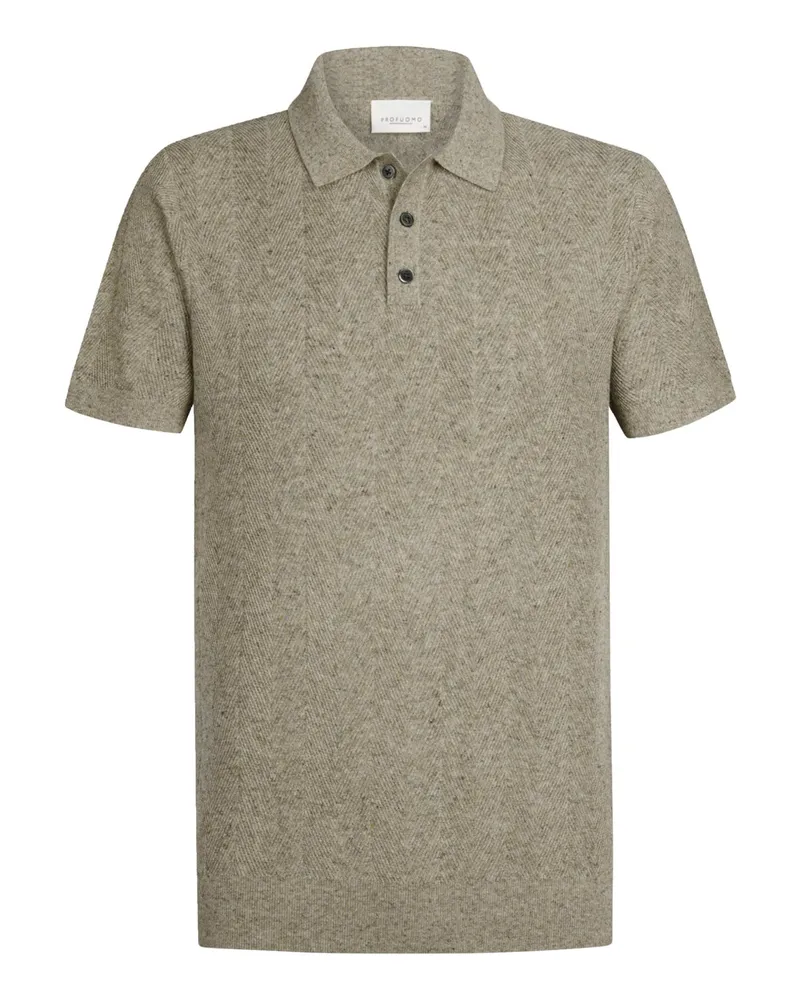 Profuomo Strick-Poloshirt mit Fischgrätmuster und Leinenanteil in Beige