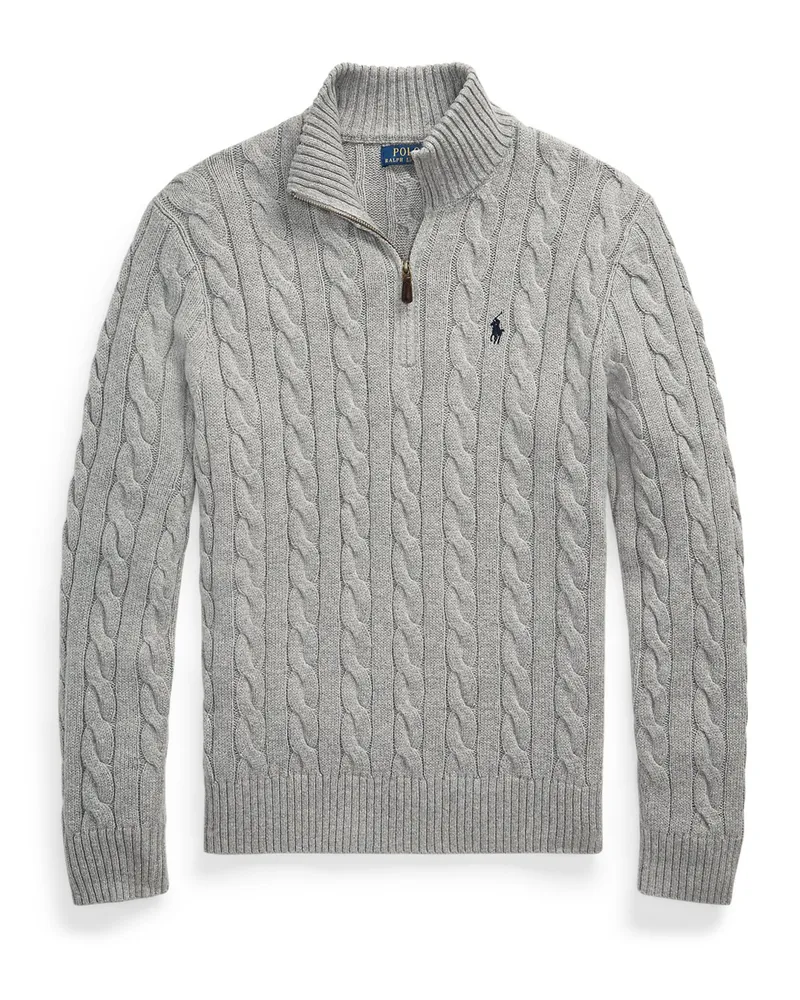 Ralph Lauren Troyer aus Baumwolle in Zopfstrick und Poloreiter-Stickerei in Grau
