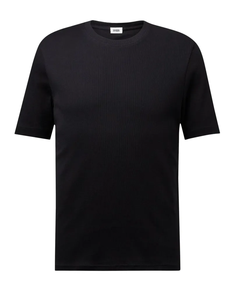 Drykorn Rippstrick T-Shirt mit O-Neck, Regular Fit in Schwarz