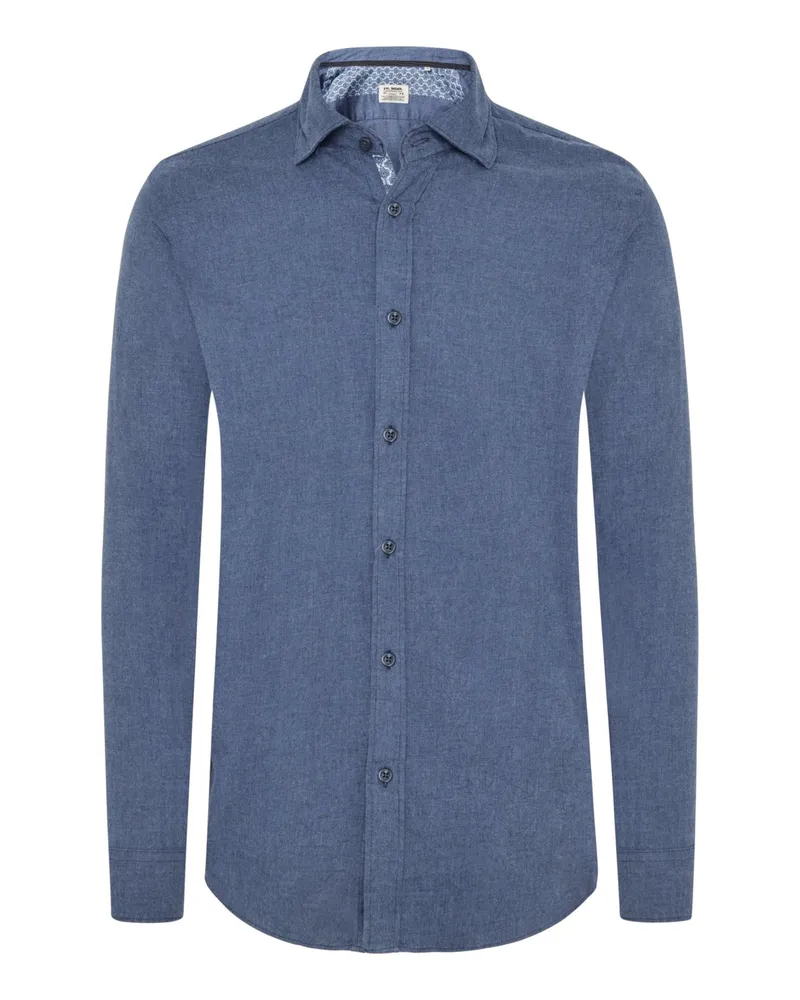 FIL NOIR Unifarbenes Flanellhemd Roma mit Ausputz, Slim in Denim