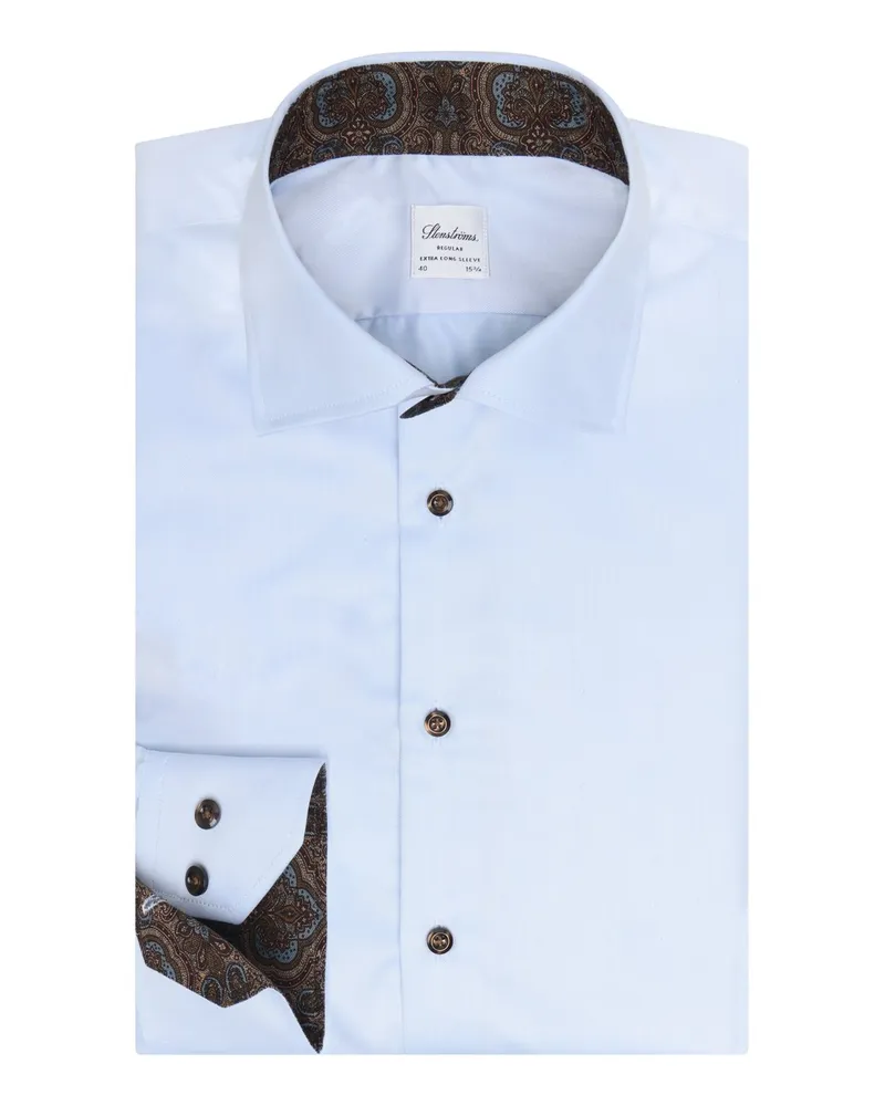 Stenströms Hemd aus Twofold Super Cotton mit Ausputz und extralangem Arm in Hellblau