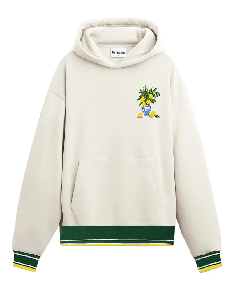 On Vacation Hoodie mit Zitronen-Motiven und Streifenakzenten in Offwhite