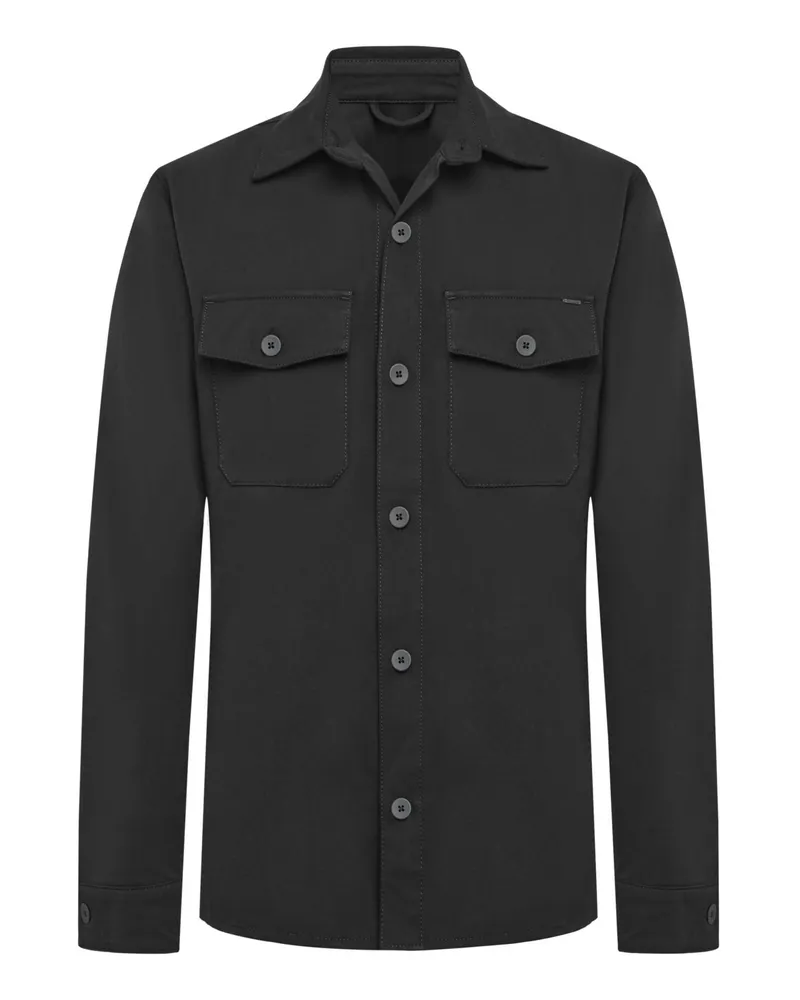 MAC Jeans Stretch-Overshirt mit Kentkragen und zwei aufgesetzten Brusttaschen in Schwarz
