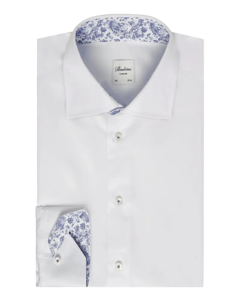 Stenströms Unifarbenes Hemd aus Twofold Super Cotton mit Ausputz, Slimline in Weiß