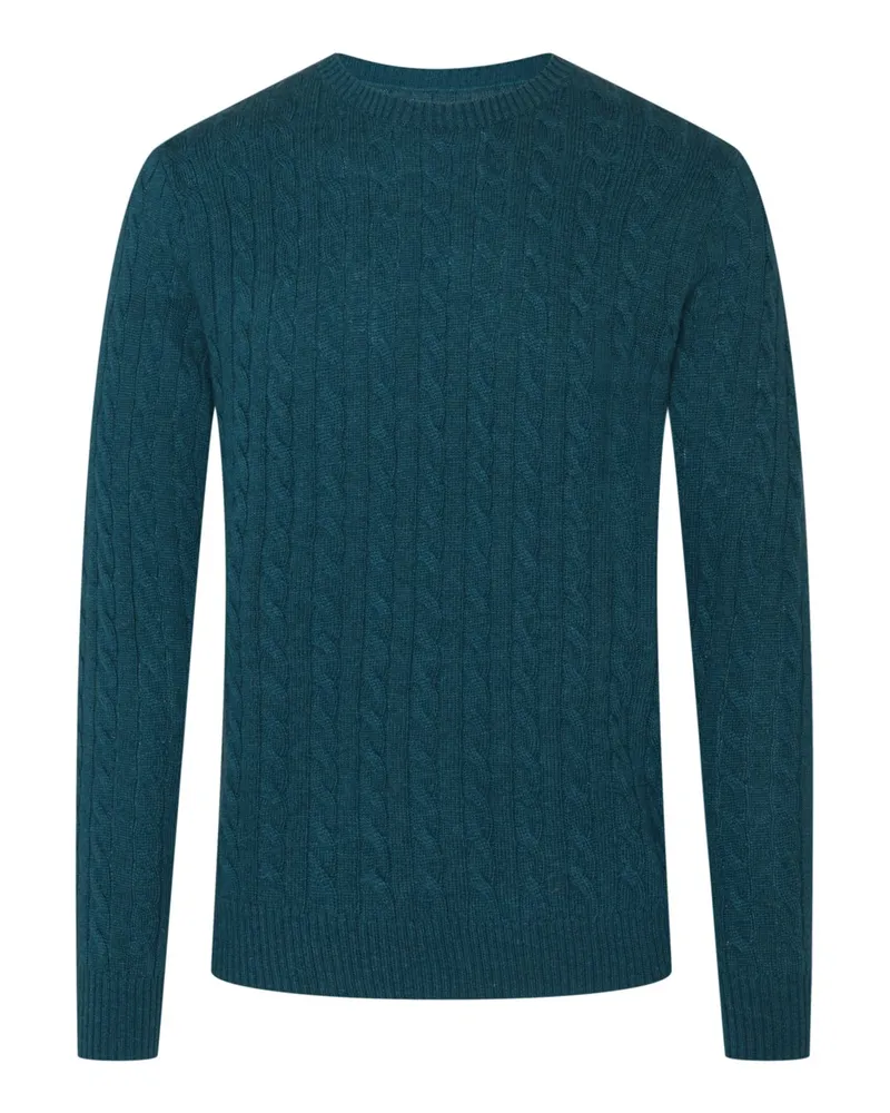 Tom Rusborg Softer Pullover aus Merinowolle und Kaschmir in Zopfstrick in Petrol