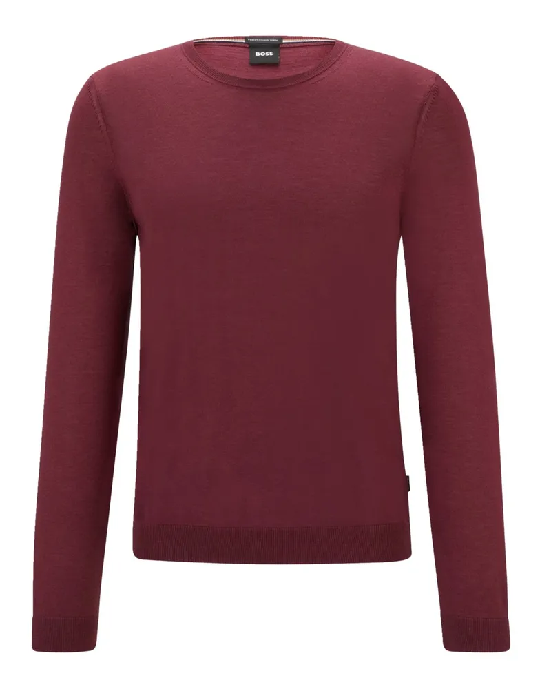 HUGO BOSS Rundhals-Pullover aus leichtem Schurwollstrick in Bordeaux