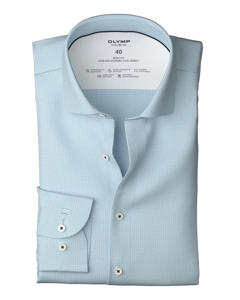 Olymp Level Five, Body Fit, Dynamic Flex Jersey-Hemd mit Kleinmuster in Hellblau