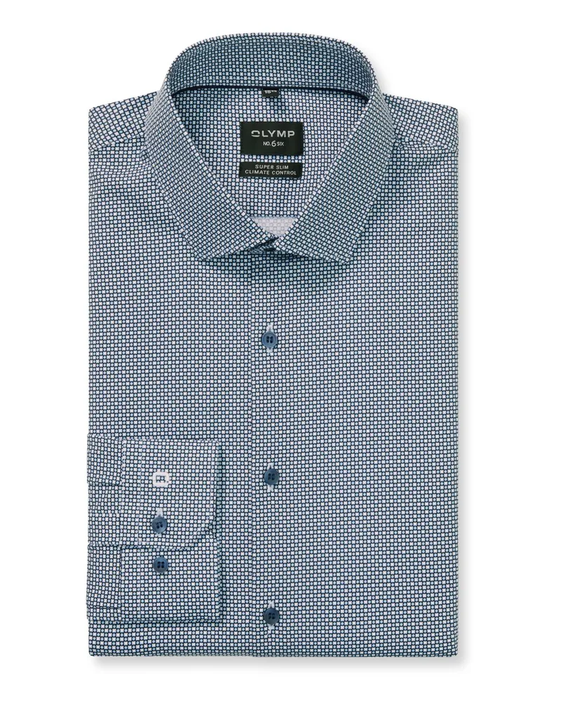 Olymp No. Six, Super Slim Fit, Stretch-Hemd mit Print, extralang in Hellblau