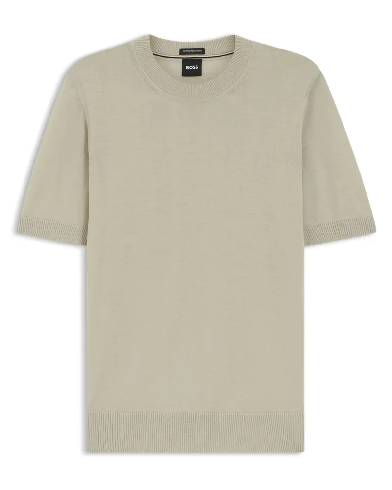 HUGO BOSS Strick-T-Shirt aus feiner Merinowolle in Beige
