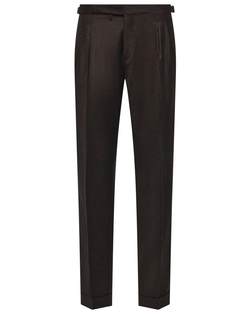Briglia 1949 Softe Wollhose Quartieri mit Bundfalte und Kaschmiranteil, Tapered Fit in Dunkelbraun