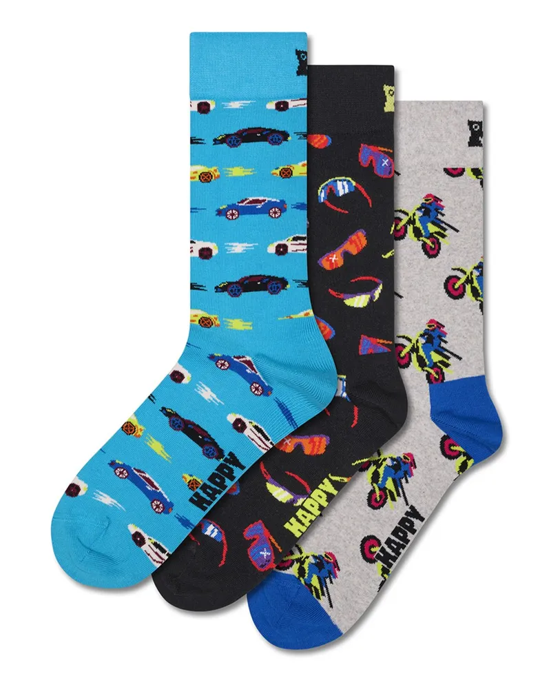 Happy Socks 3er Pack Geschenkbox mit Motorsport-Motiven in Multicolor