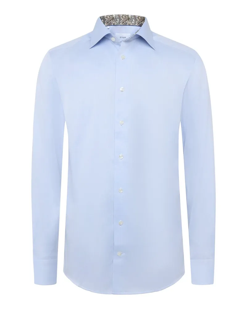 Eton Unifarbenes Signature Twill-Hemd mit Ausputz, Slim in Hellblau