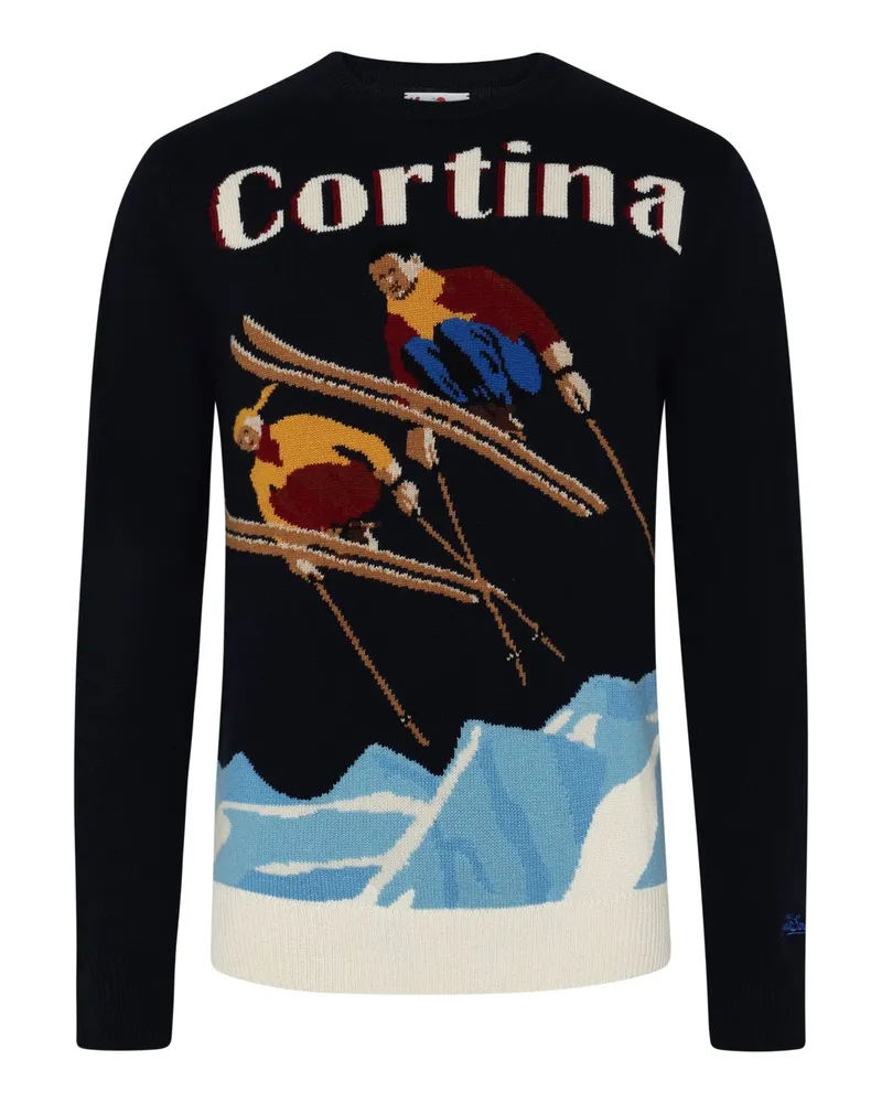 MC2 Saint Barth Rundhalspullover aus einem Wolle-Kaschmir-Mix mit Cortina Ski-Motiv in Marine