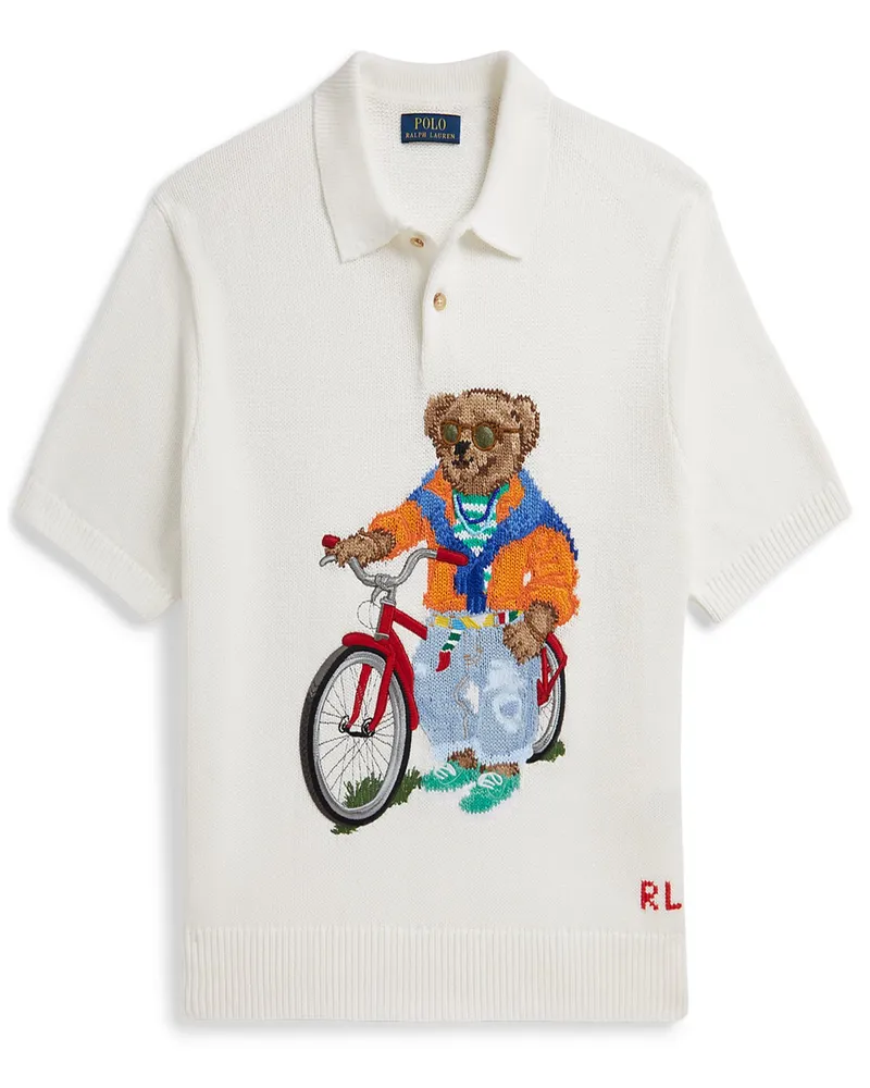 Ralph Lauren Heavystrick-Poloshirt mit Polo Bear-Stickerei in Offwhite