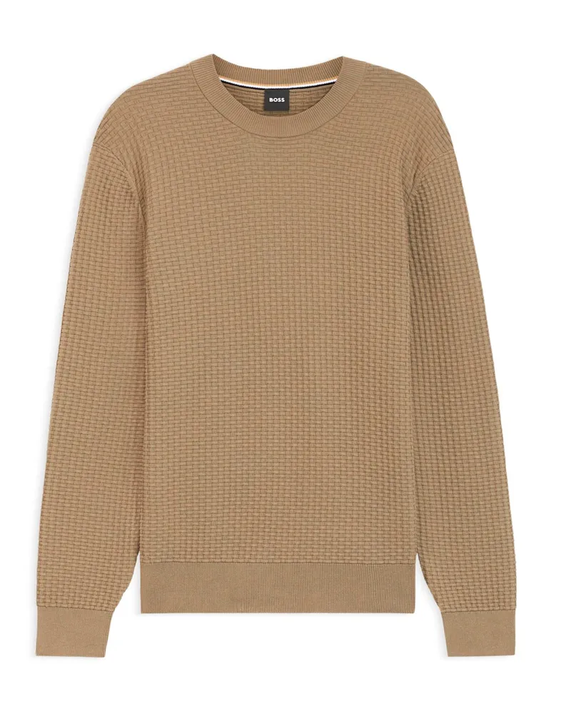 HUGO BOSS Pullover aus strukturiertem Baumwollstrick in Beige