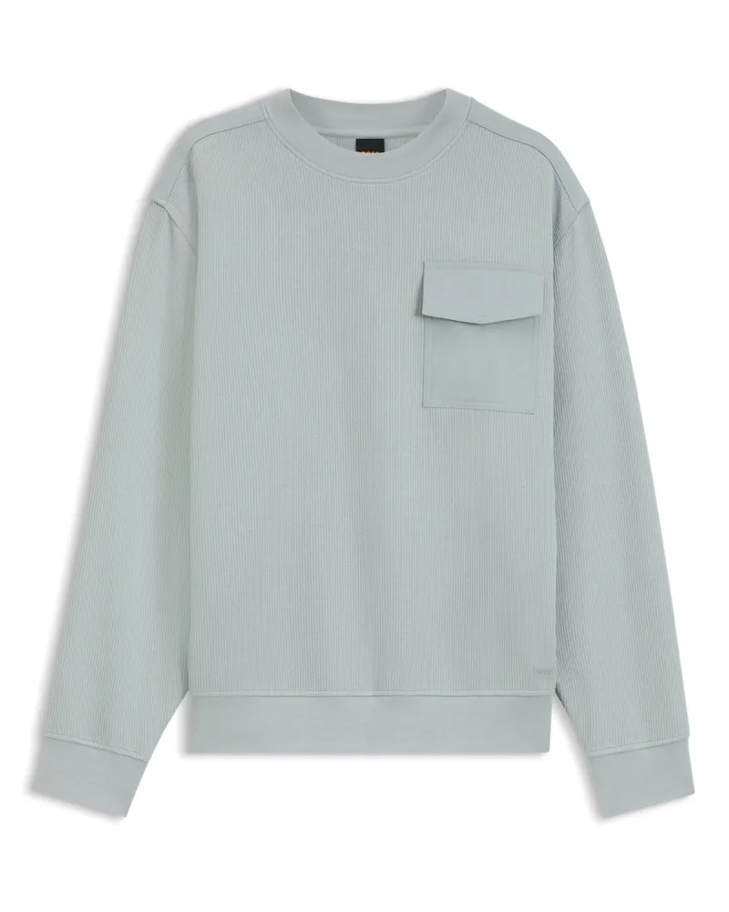 HUGO BOSS Geripptes Sweatshirt mit Stretch und Brusttasche in Grau
