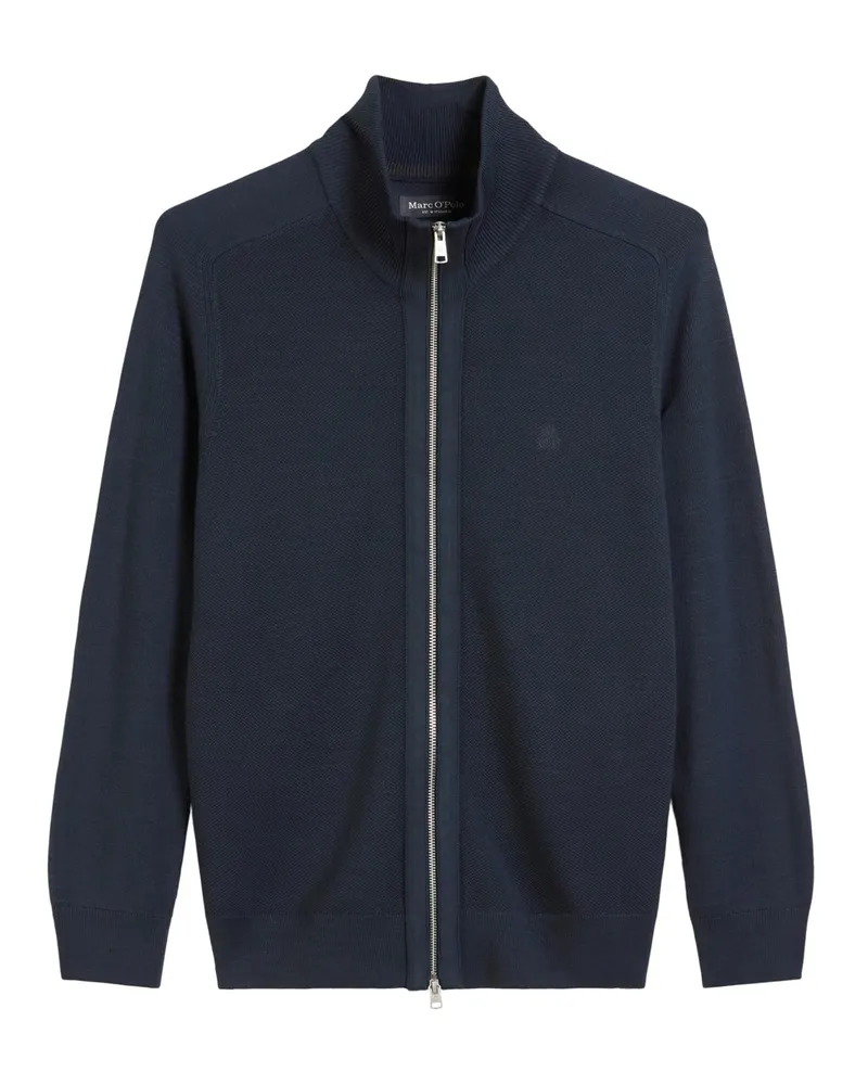 Marc O'Polo Strickjacke aus Baumwoll-Perlstrick mit Label-Aufnäher in Marine