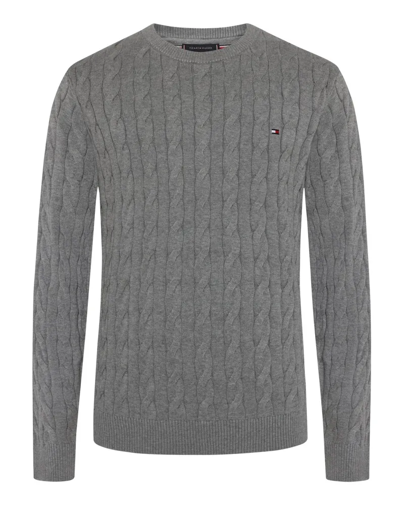 Tommy Hilfiger Leichter Pullover mit O-Neck und Zopfmuster in Hellgrau