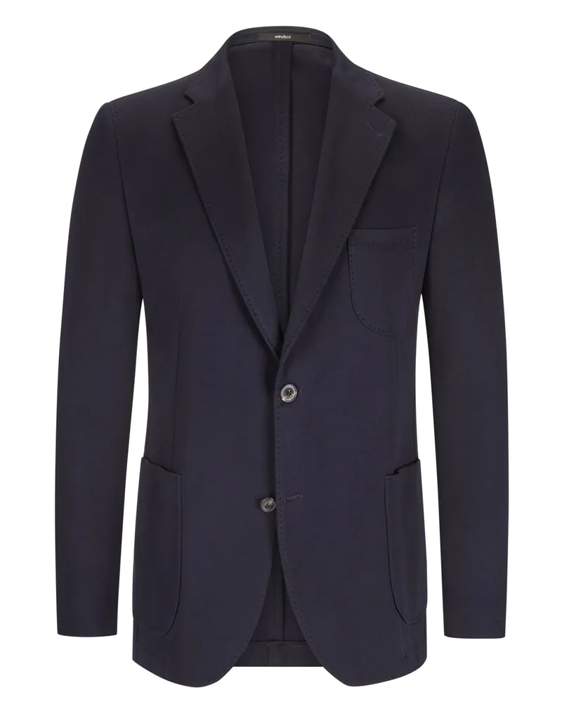 windsor. Ungefüttertes Jersey-Sakko aus einem Baumwoll-Mix, Shaped Fit in Marine