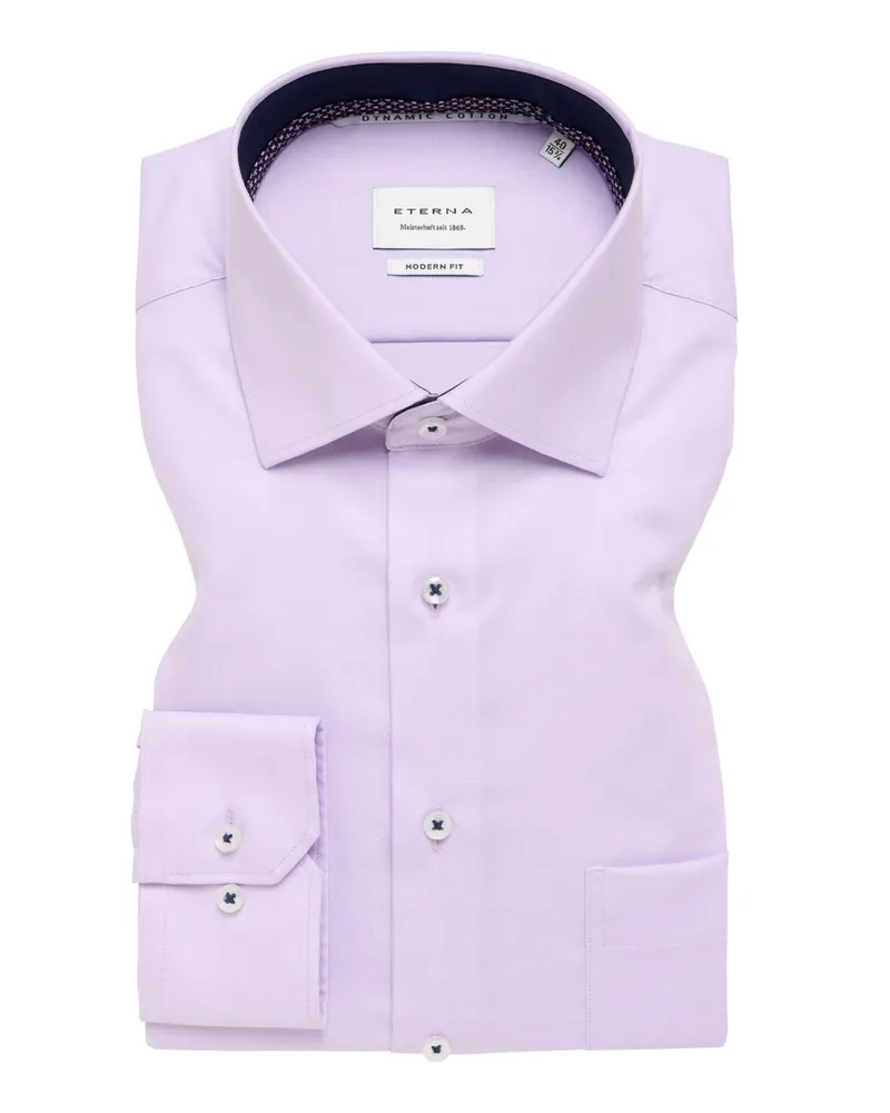 Eterna Bügelfreies Baumwollhemd mit feiner Struktur, Modern Fit in Flieder