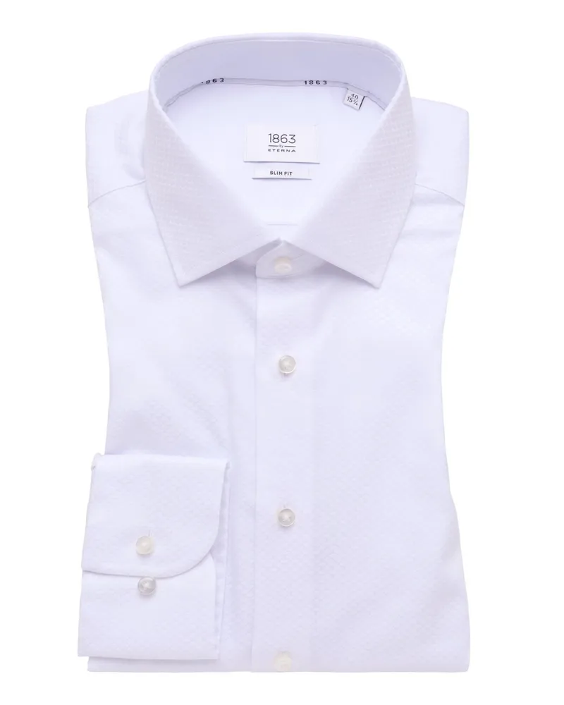 Eterna Vollzwirn Baumwollhemd mit Struktur, Slim Fit in Weiß